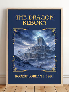 The Dragon Reborn Classic Book Art Print by Robert Jordan – framed print leaning on a wooden floor