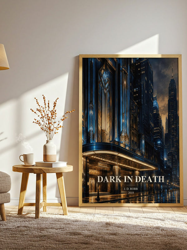 Dark In Death watercolour print in frame leaning in hallway – thriller wall art