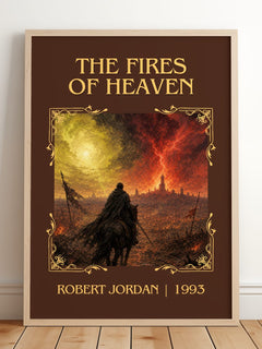 The Fires of Heaven Classic Book Art Print by Robert Jordan – framed print leaning on a wooden floor