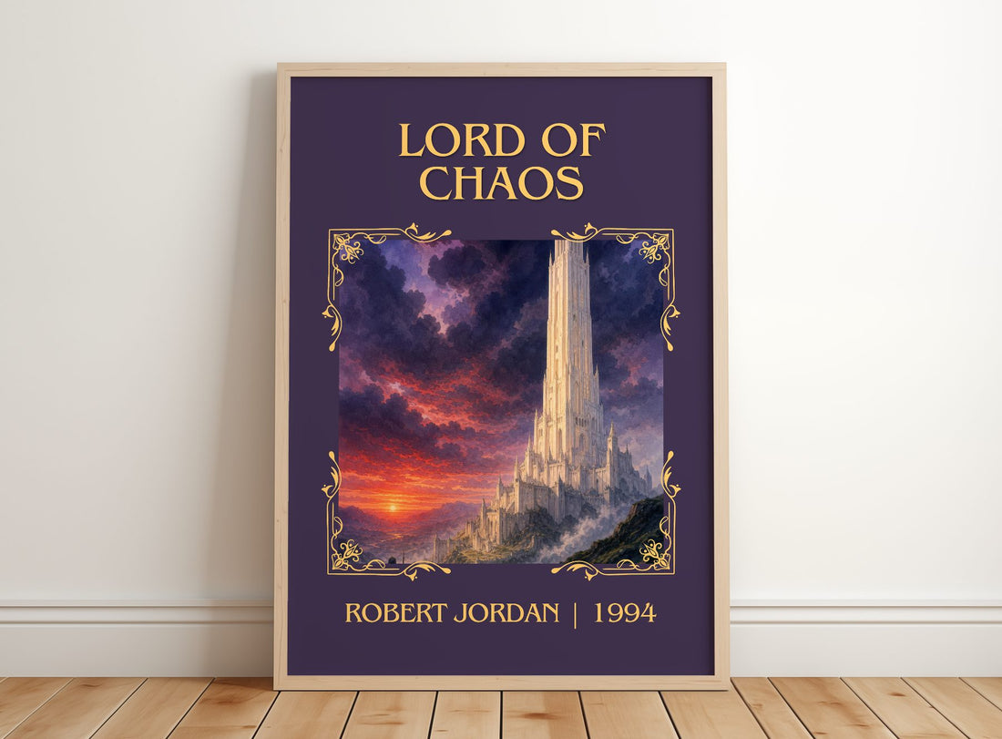Lord of Chaos Classic Book Art Print by Robert Jordan – framed print leaning on a wooden floor