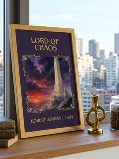Lord of Chaos Classic Book Art Print by Robert Jordan – framed print on a city-view windowsill