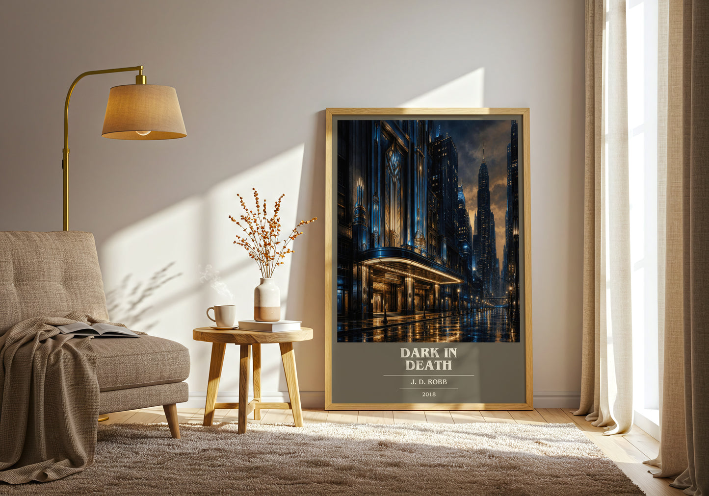 Dark In Death book cover print on bookshelf – J. D. Robb fan gift