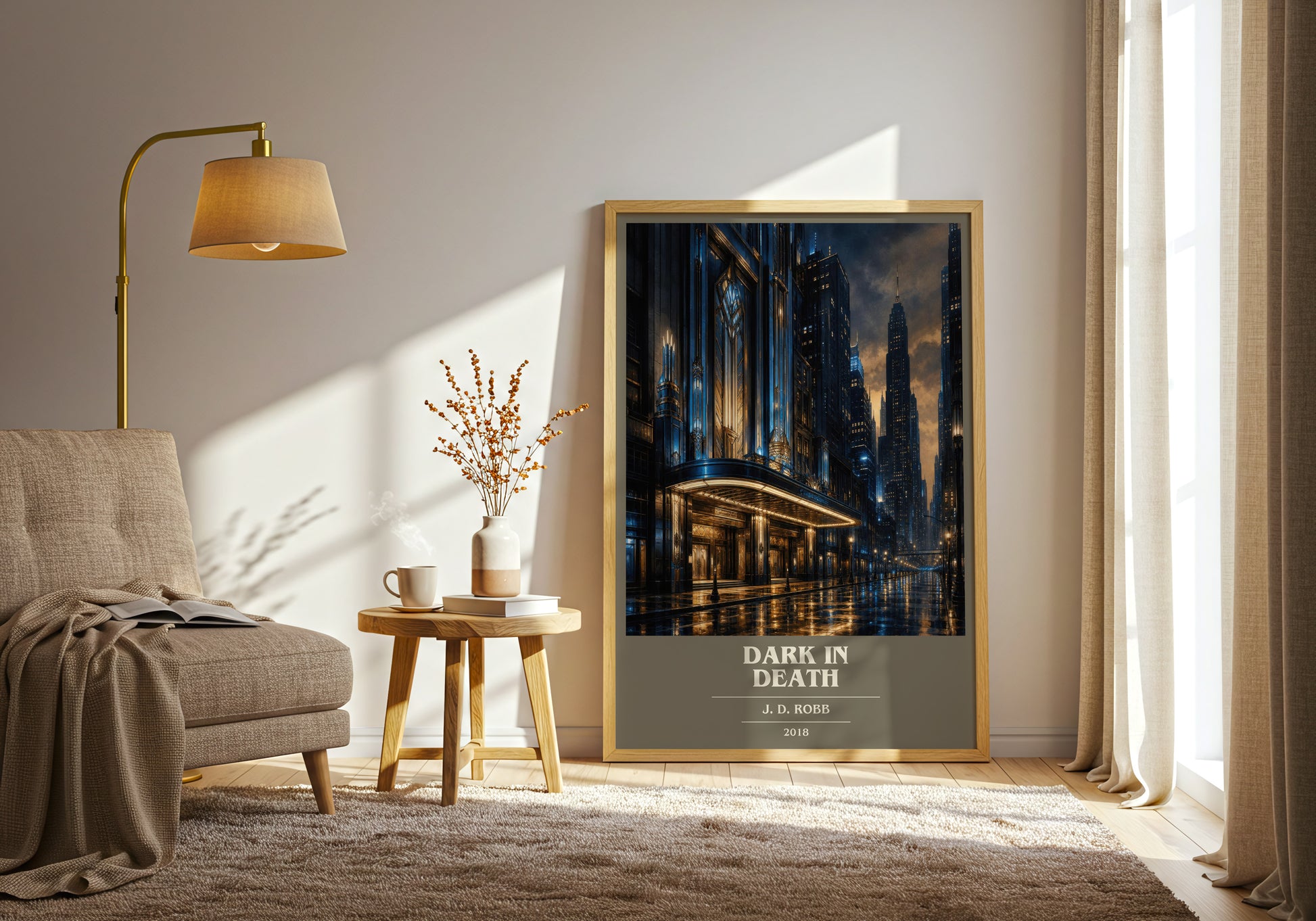 Dark In Death book cover print on bookshelf – J. D. Robb fan gift