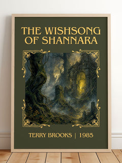 The Wishsong of Shannara Classic Book Art Print by Terry Brooks – framed print leaning on a wooden floor
