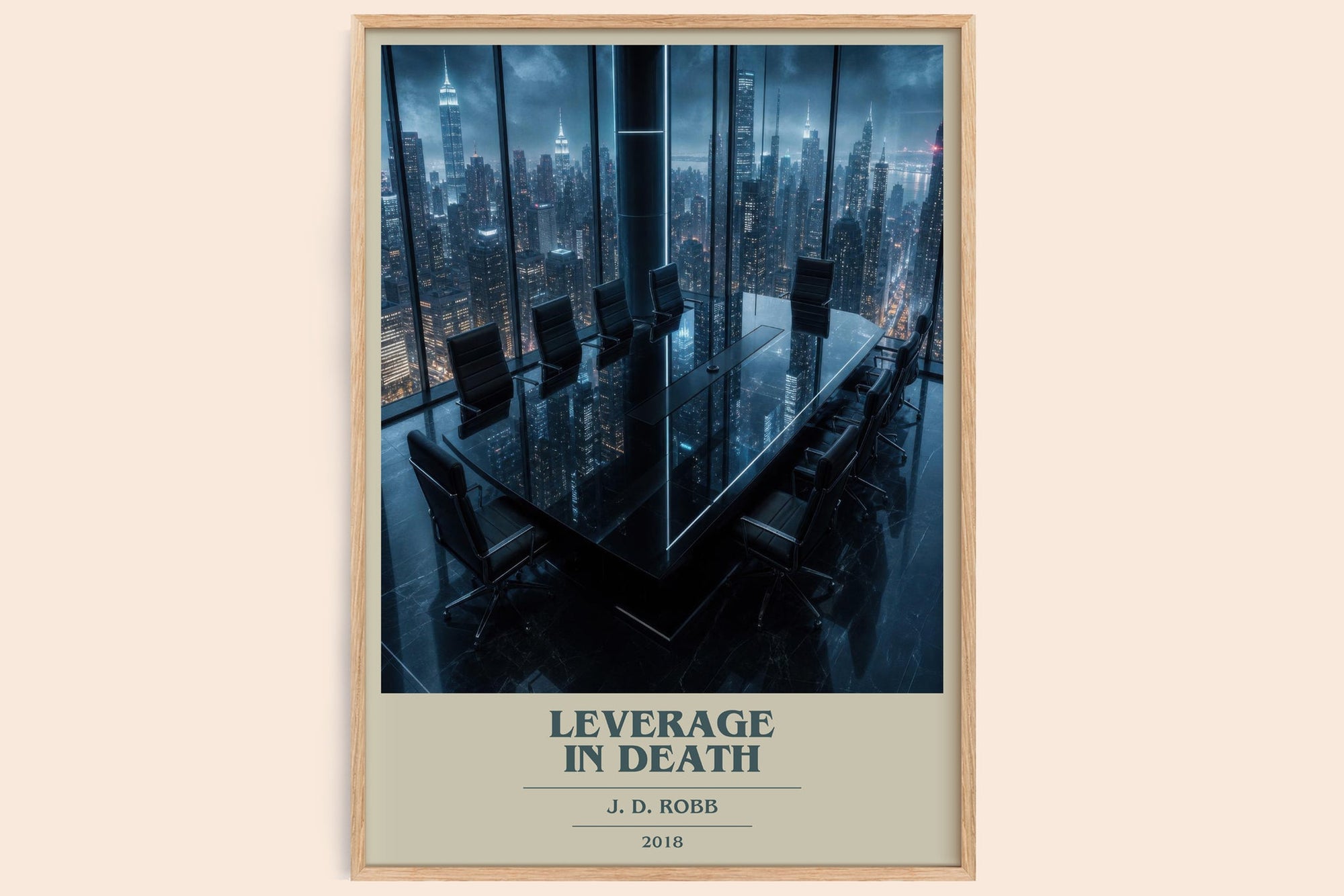 Leverage In Death book cover book poster by J. D. Robb – framed literary art print