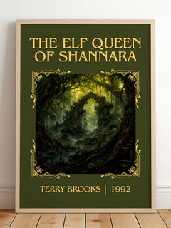 The Elf Queen of Shannara Classic Book Art Print by Terry Brooks – framed print leaning on a wooden floor