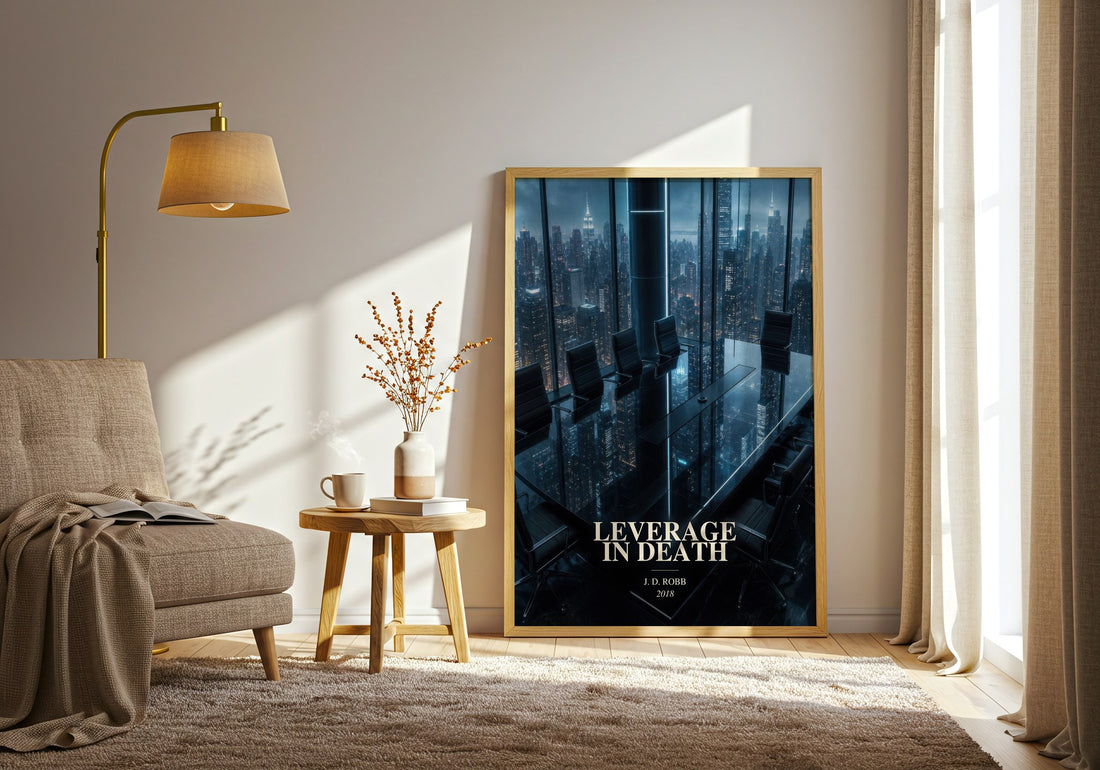 Leverage In Death watercolour print in frame leaning in hallway – thriller wall art
