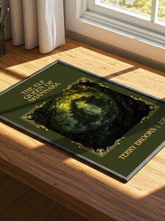 The Elf Queen of Shannara Classic Book Art Print by Terry Brooks – print on a sunlit desk