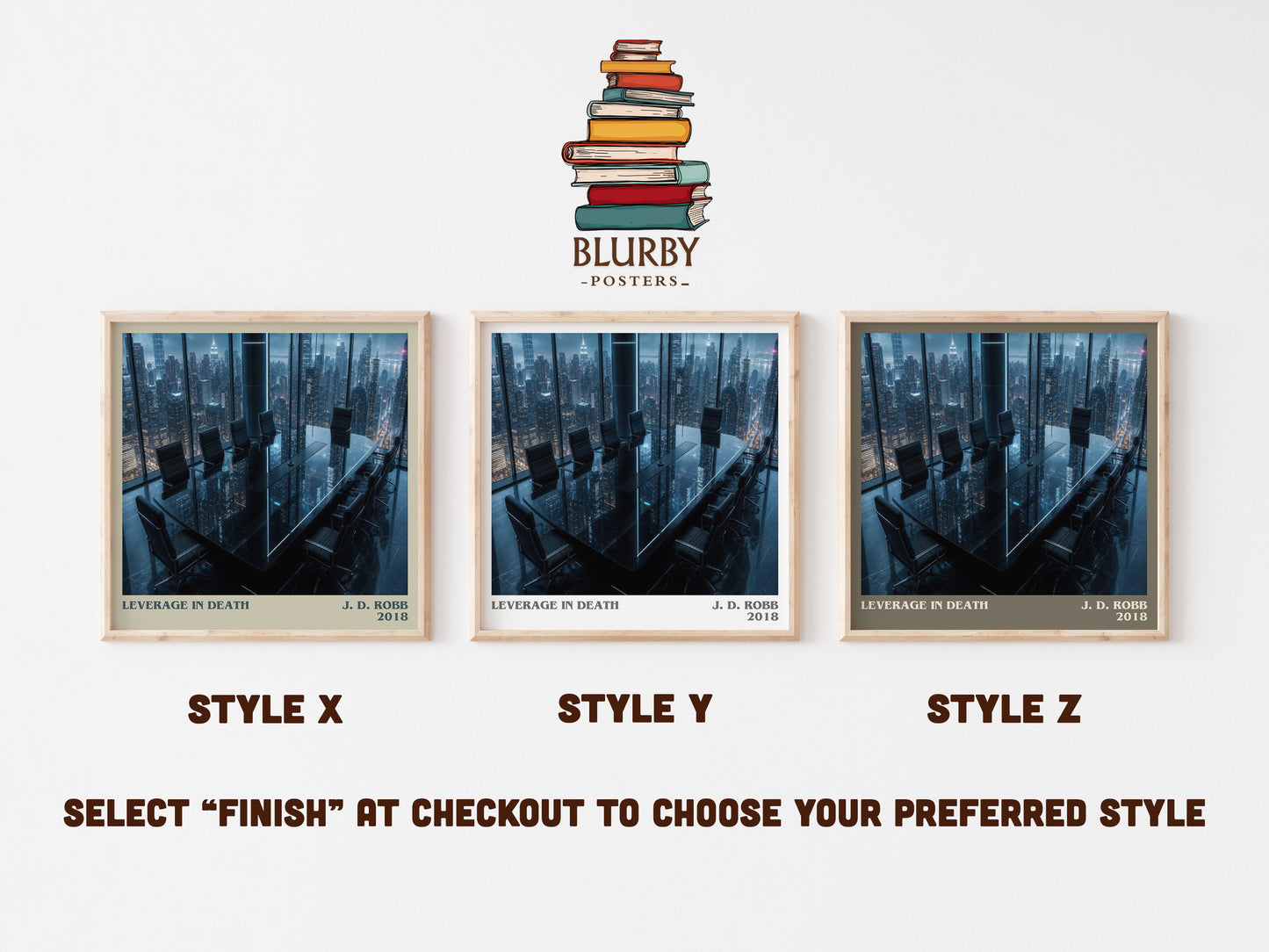 Leverage In Death literary print in frame leaning in hallway – thriller wall art