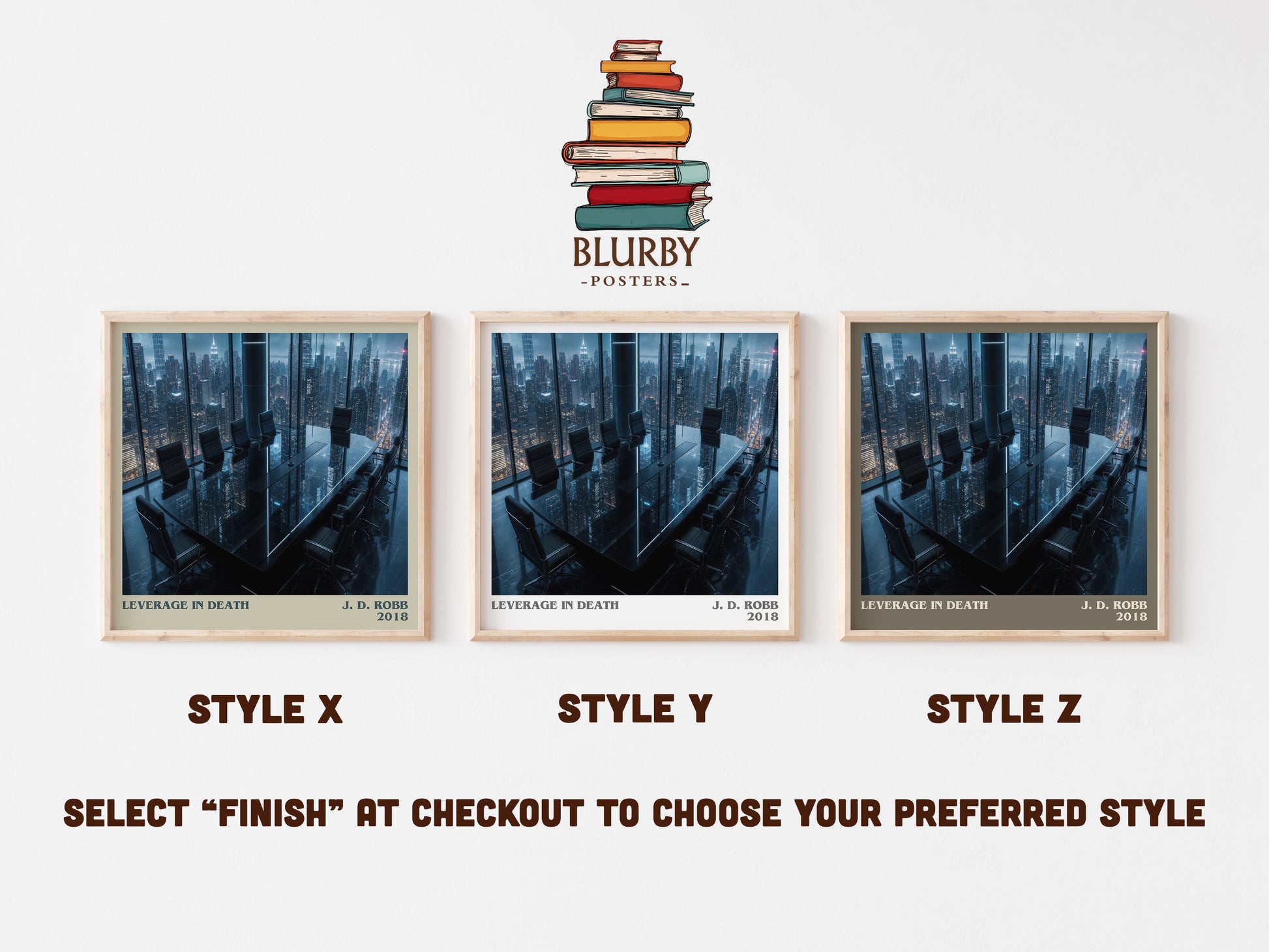 Leverage In Death literary print in frame leaning in hallway – thriller wall art