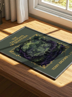 The Talismans of Shannara Classic Book Art Print by Terry Brooks – print on a sunlit desk