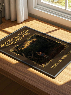 Running with the Demon Classic Book Art Print by Terry Brooks – print on a sunlit desk