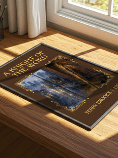 A Knight of the Word Classic Book Art Print by Terry Brooks – print on a sunlit desk