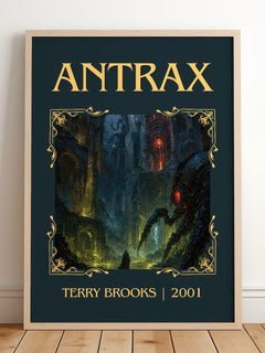 Antrax Classic Book Art Print by Terry Brooks – framed print leaning on a wooden floor