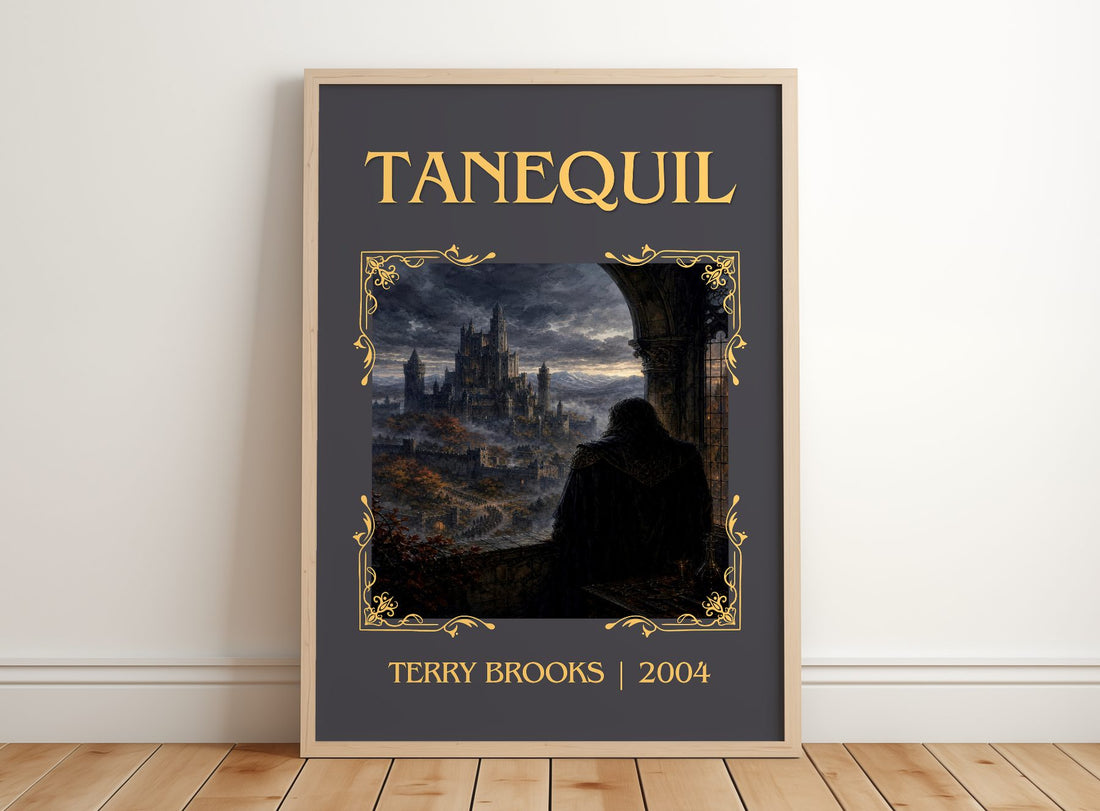 Tanequil Classic Book Art Print by Terry Brooks – framed print leaning on a wooden floor