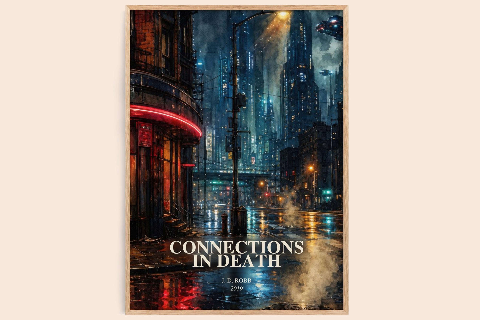 Connections In Death watercolour book poster by J. D. Robb – framed literary art print