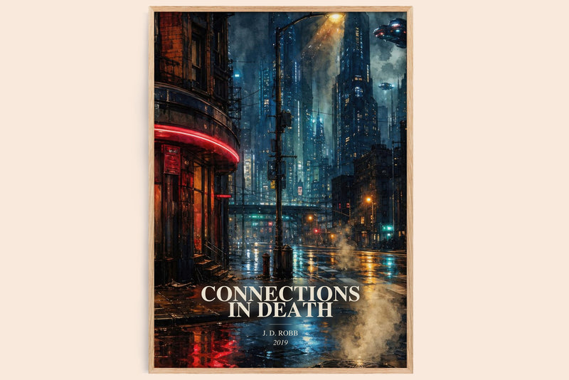 Connections In Death watercolour book poster by J. D. Robb – framed literary art print