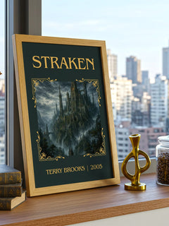 Straken Classic Book Art Print by Terry Brooks – framed print on a city-view windowsill