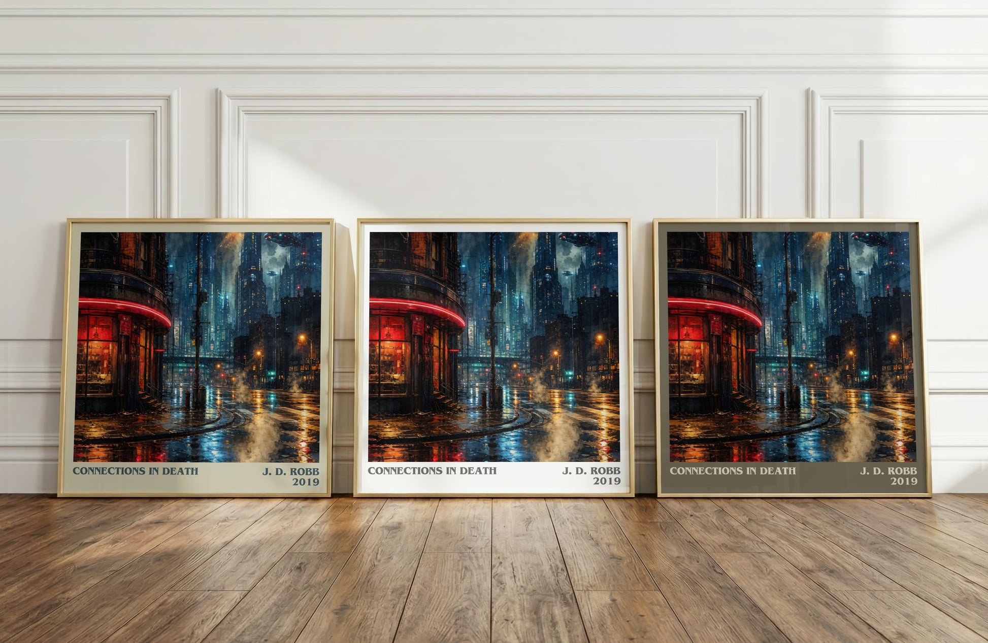 Connections In Death literary art print colour and style options – J. D. Robb book art