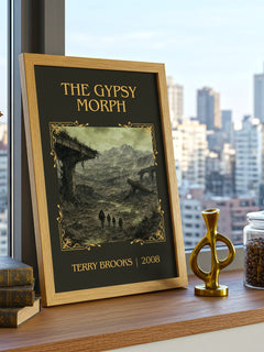 The Gypsy Morph Classic Book Art Print by Terry Brooks – framed print on a city-view windowsill