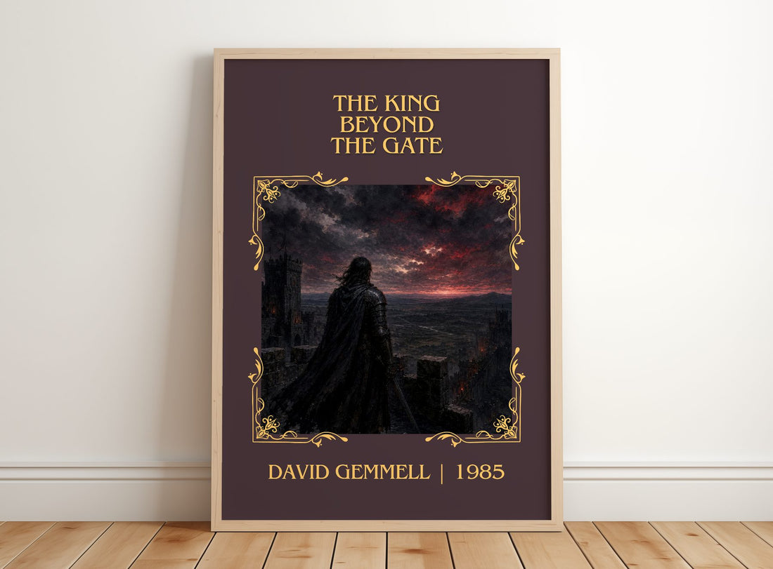 The King Beyond the Gate Classic Book Art Print by David Gemmell – framed print leaning on a wooden floor