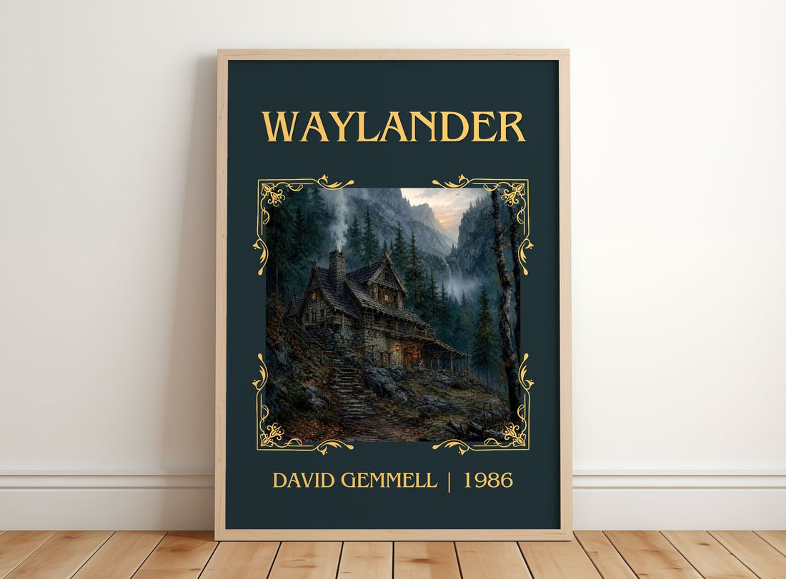Waylander Classic Book Art Print by David Gemmell – framed print leaning on a wooden floor