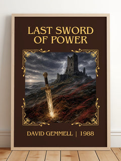 Last Sword of Power Classic Book Art Print by David Gemmell – framed print leaning on a wooden floor