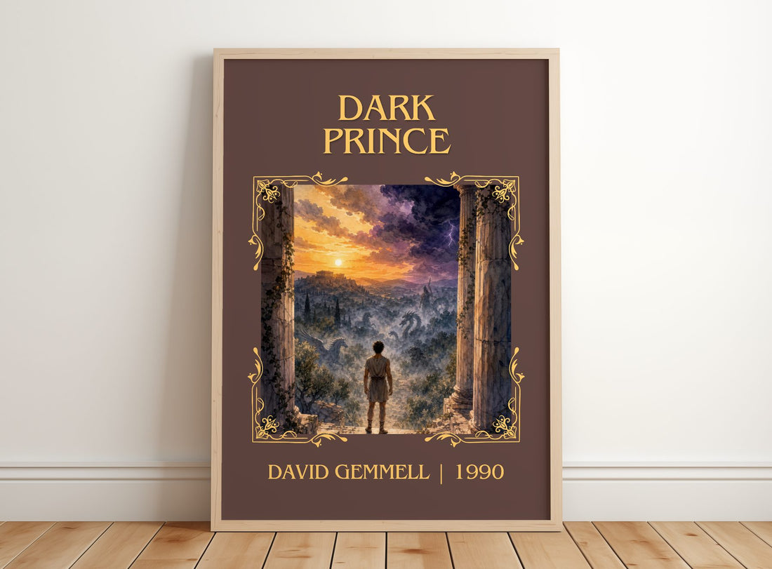 Dark Prince Classic Book Art Print by David Gemmell – framed print leaning on a wooden floor