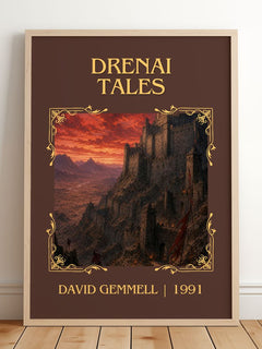 Drenai Tales Classic Book Art Print by David Gemmell – framed print leaning on a wooden floor