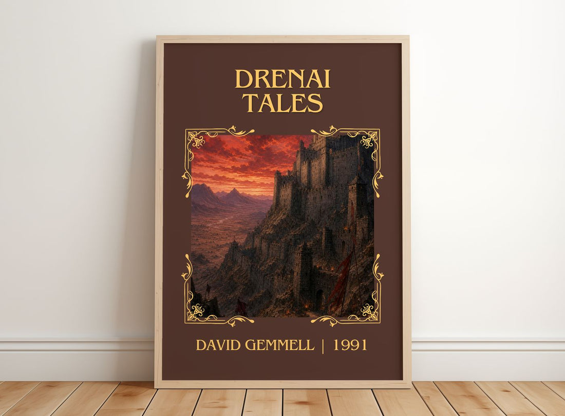Drenai Tales Classic Book Art Print by David Gemmell – framed print leaning on a wooden floor