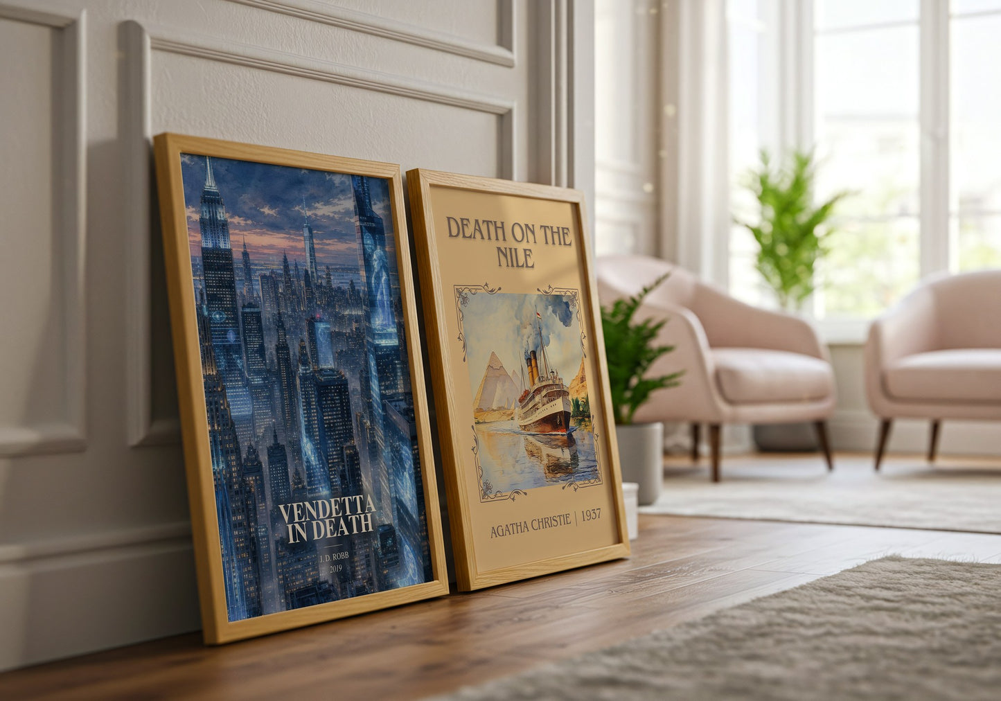 Vendetta In Death watercolour print framed by window – literary home decor