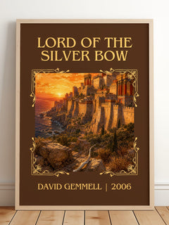 Lord of the Silver Bow Classic Book Art Print by David Gemmell – framed print leaning on a wooden floor