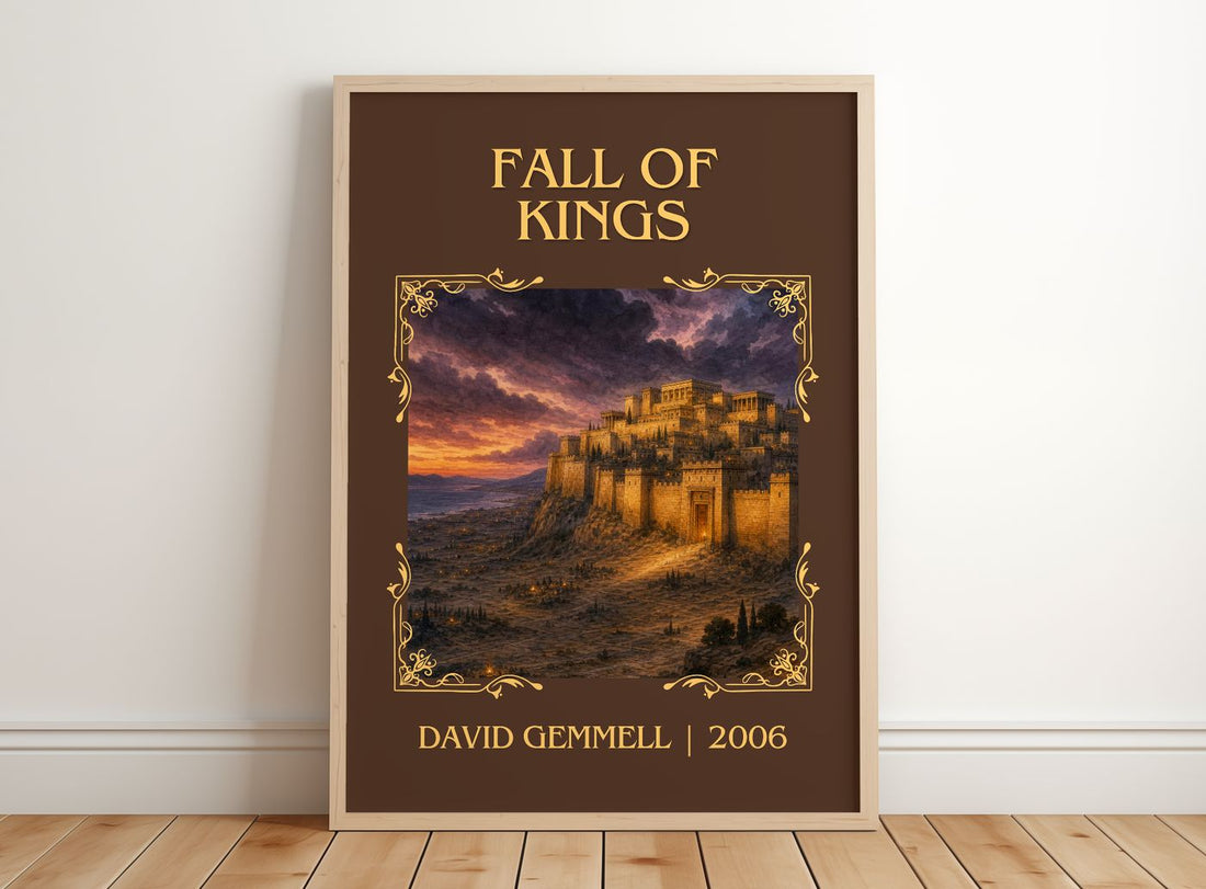 Fall of Kings Classic Book Art Print by David Gemmell – framed print leaning on a wooden floor