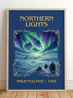 Northern Lights Classic Book Art Print by Philip Pullman – framed print leaning on a wooden floor