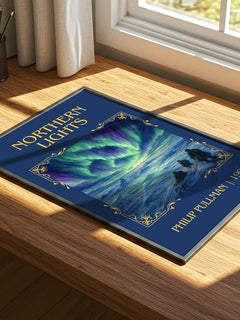 Northern Lights Classic Book Art Print by Philip Pullman – print on a sunlit desk