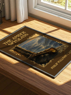 The Amber Spyglass Classic Book Art Print by Philip Pullman – print on a sunlit desk