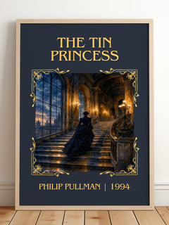 The Tin Princess Classic Book Art Print by Philip Pullman – framed print leaning on a wooden floor