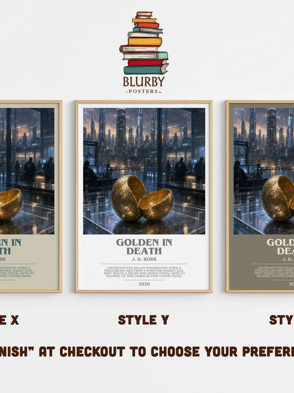 Golden In Death bookish print in frame leaning in hallway – thriller wall art