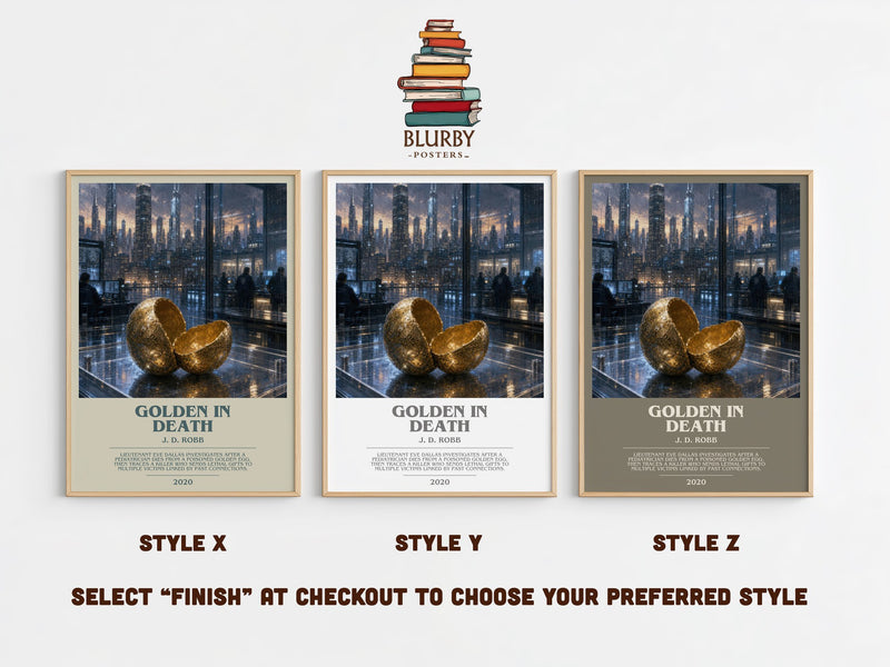 Golden In Death bookish print in frame leaning in hallway – thriller wall art