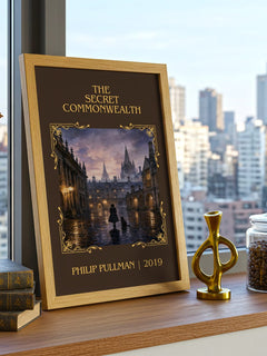 The Secret Commonwealth Classic Book Art Print by Philip Pullman – framed print on a city-view windowsill