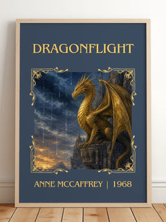 Dragonflight Classic Book Art Print by Anne McCaffrey – framed print leaning on a wooden floor