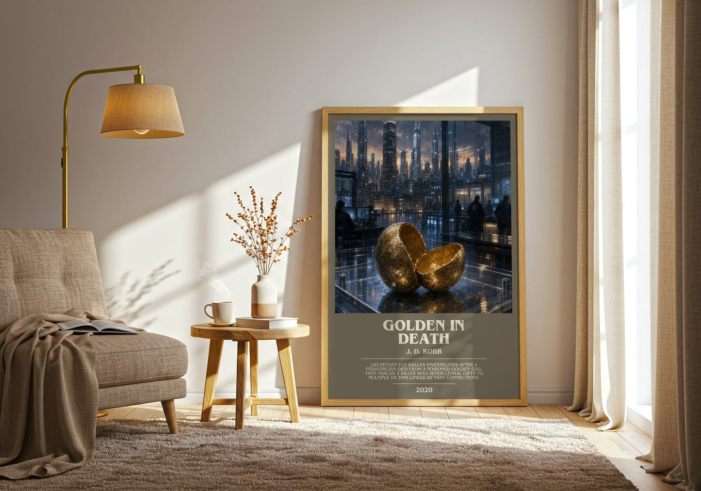 Golden In Death bookish print on bookshelf – J. D. Robb fan gift
