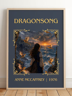 Dragonsong Classic Book Art Print by Anne McCaffrey – framed print leaning on a wooden floor
