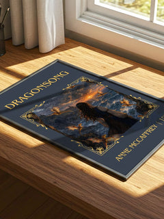 Dragonsong Classic Book Art Print by Anne McCaffrey – print on a sunlit desk