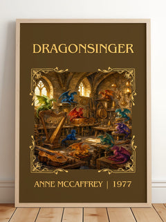 Dragonsinger Classic Book Art Print by Anne McCaffrey – framed print leaning on a wooden floor