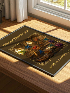 Dragonsinger Classic Book Art Print by Anne McCaffrey – print on a sunlit desk