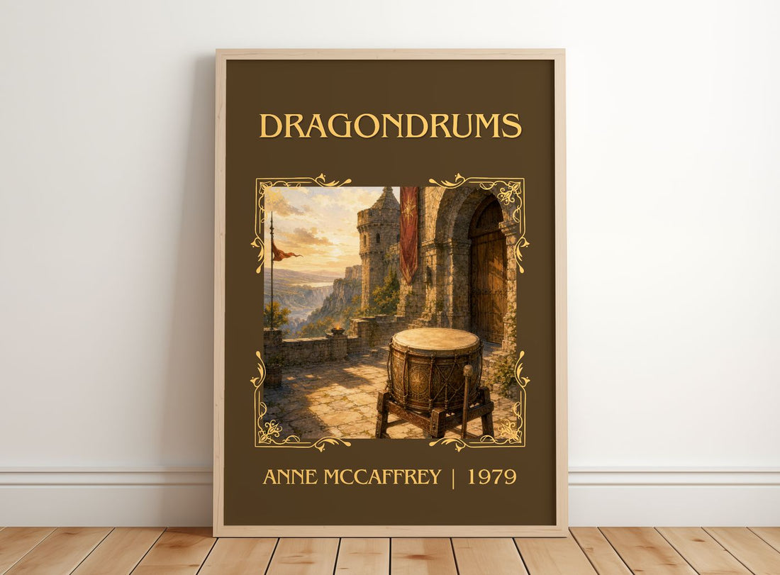 Dragondrums Classic Book Art Print by Anne McCaffrey – framed print leaning on a wooden floor