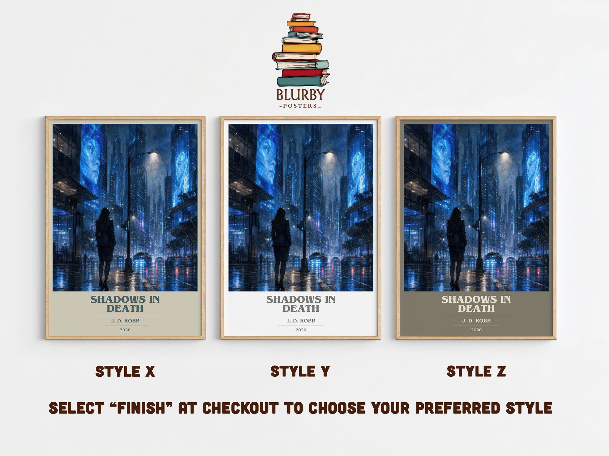 Shadows In Death book cover print in frame leaning in hallway – crime wall art