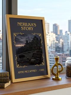 Nerilka's Story Classic Book Art Print by Anne McCaffrey – framed print on a city-view windowsill