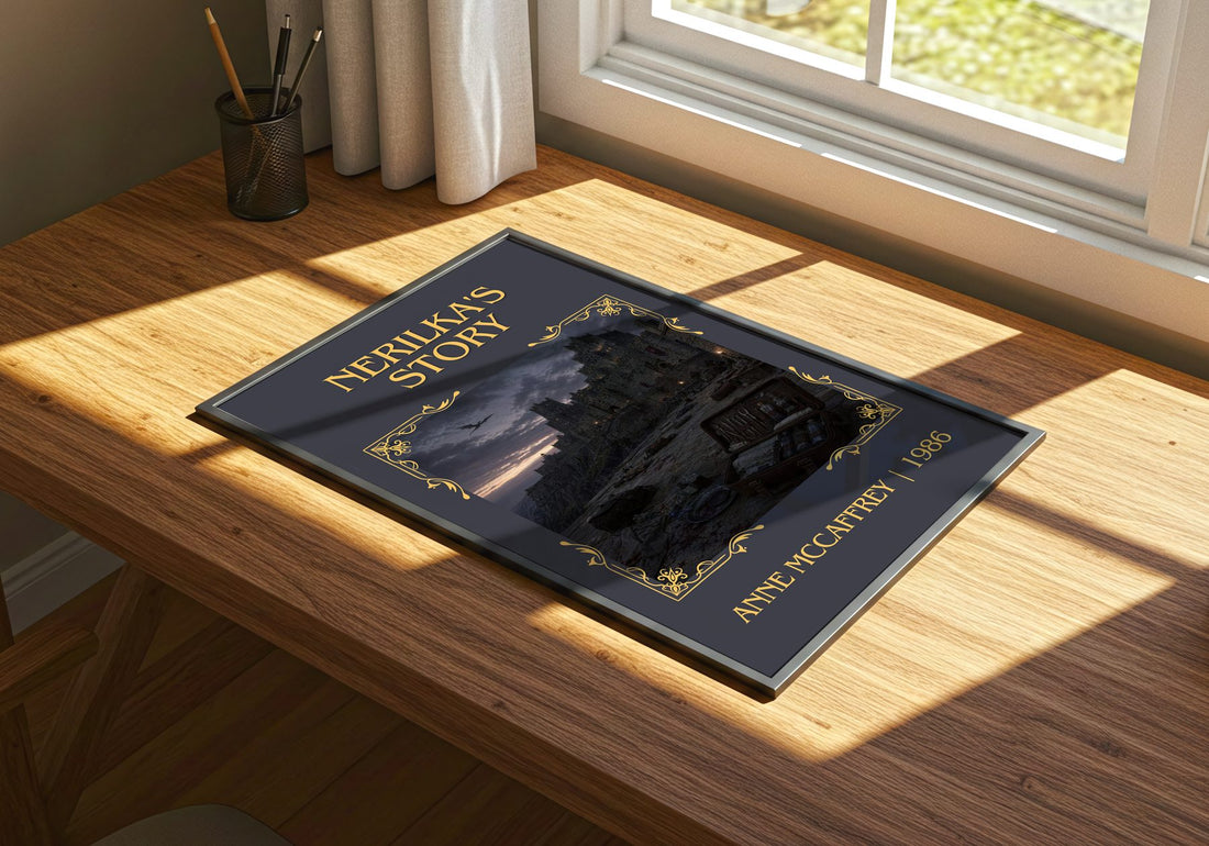 Nerilka's Story Classic Book Art Print by Anne McCaffrey – print on a sunlit desk